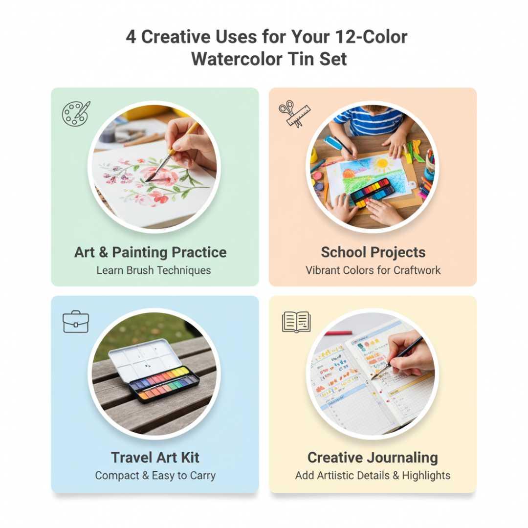 Vibrant Palette: Explore 12 Exquisite Watercolors | 12 shade watercolors with brush