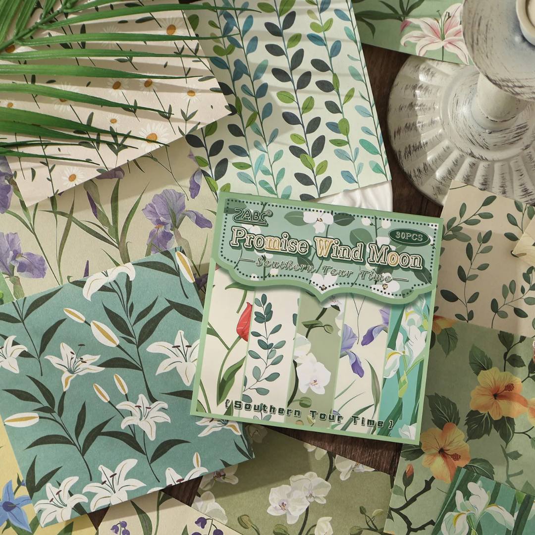 Premium Flower and trees Journaling paper l (12cm x 12cm) 30Pcs Flower Theme Background Texture Paper Pack of 1