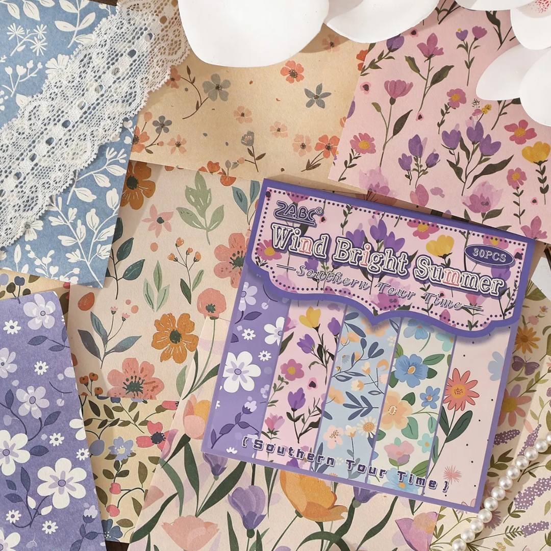 Premium Flower and trees Journaling paper l (12cm x 12cm) 30Pcs Flower Theme Background Texture Paper Pack of 1