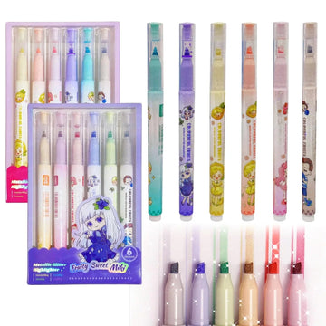 Fruity Sweet Miki & Nini 6 in 1 Pack Metallic Glitter Highlighter pens