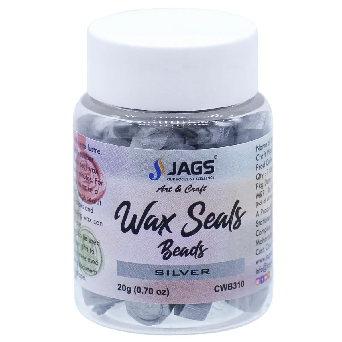 Jags Craft Wax Seal Beads 20Gsm Silver CWB310