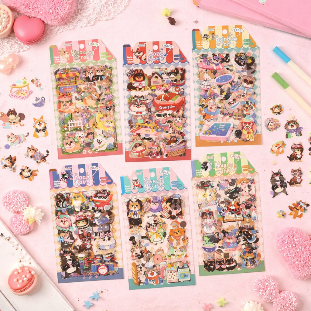 Cute Kawaii Cartoon Animal Stickers | Pack of 1 contains 4 sheets