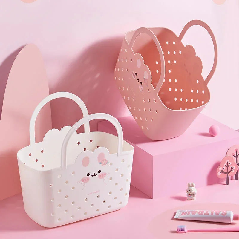Cute Bunny Storage Basket for Kids | Plastic Tote Bag with Handle (Pack of 1)