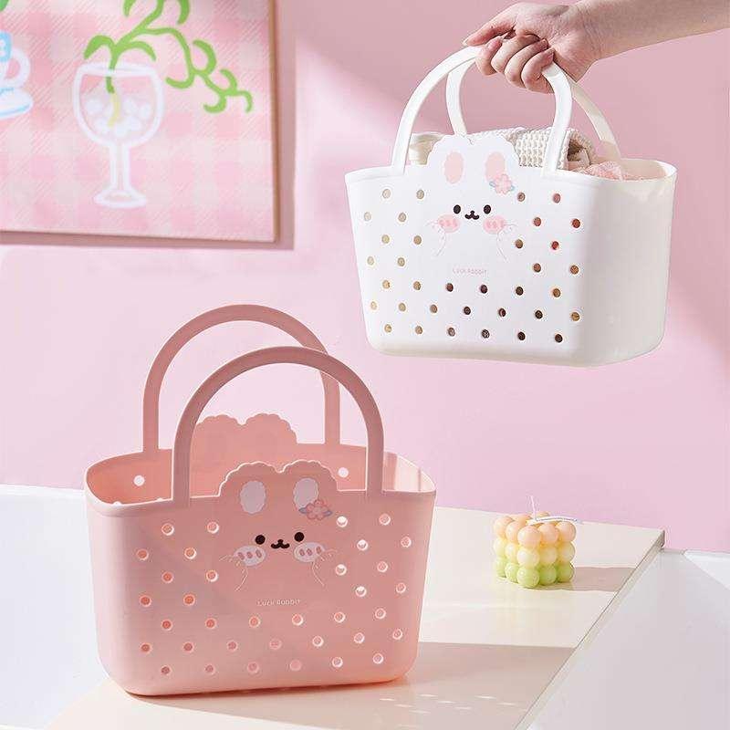 Cute Bunny Storage Basket for Kids | Plastic Tote Bag with Handle (Pack of 1)