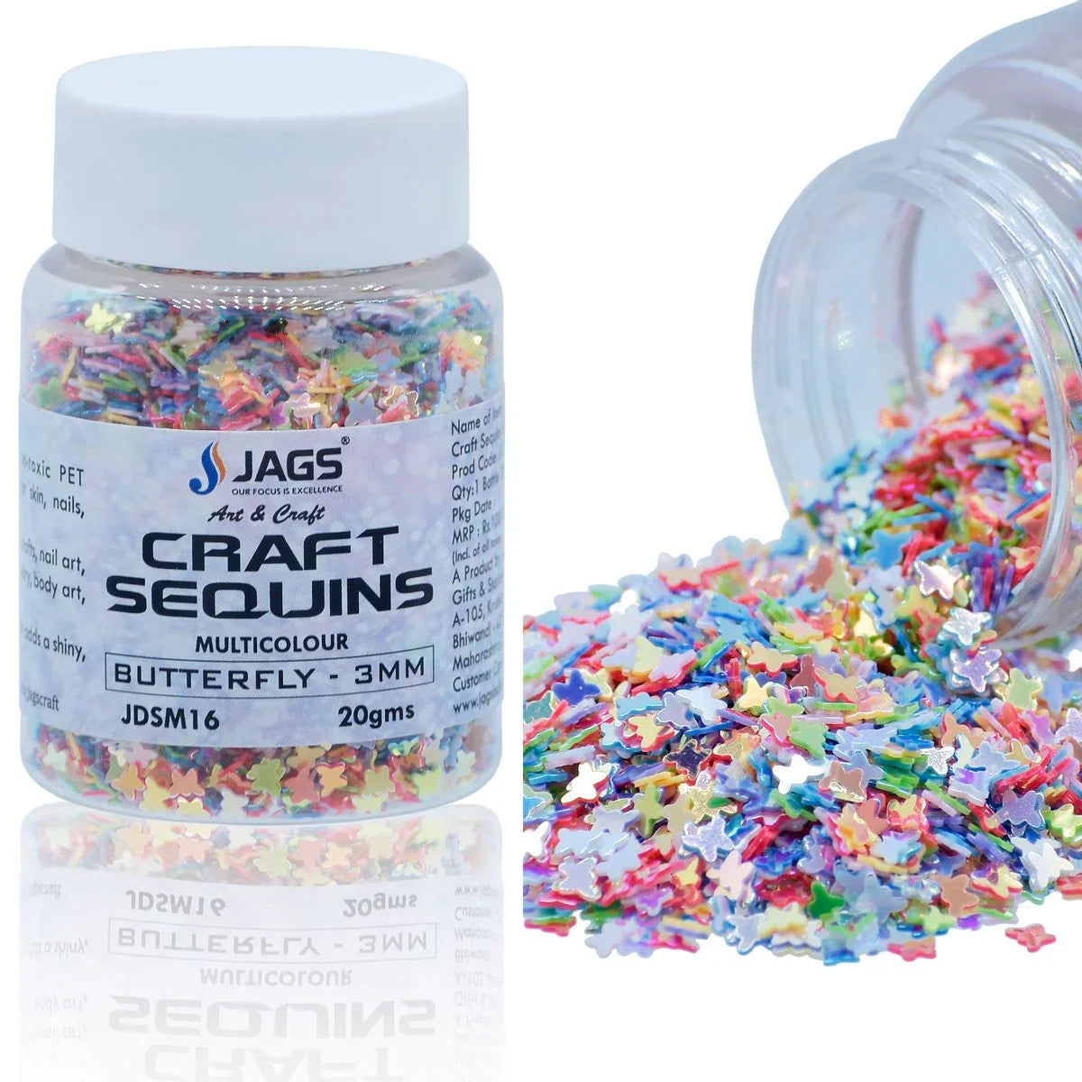 Jags Craft Sequins Multi Colour 20GMS Butterfly 3MM JDSM16