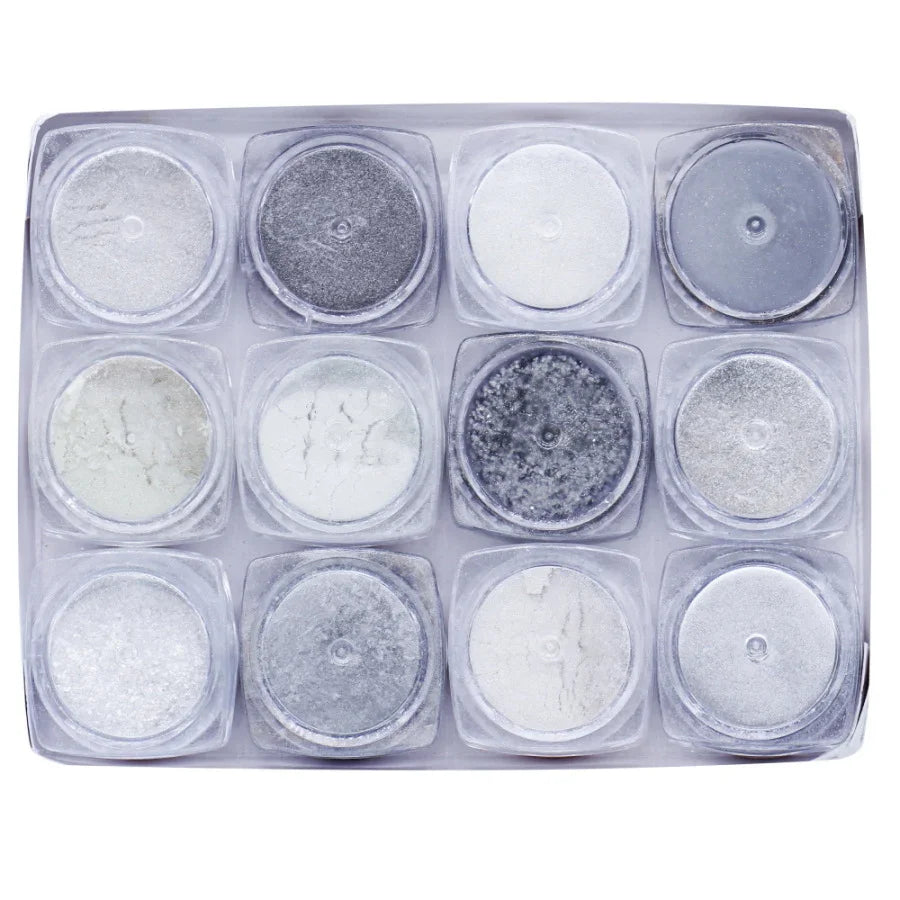 Jags Mica Powder Silver Shade 12 Pcs Set (12Gms) JMMP12P-3