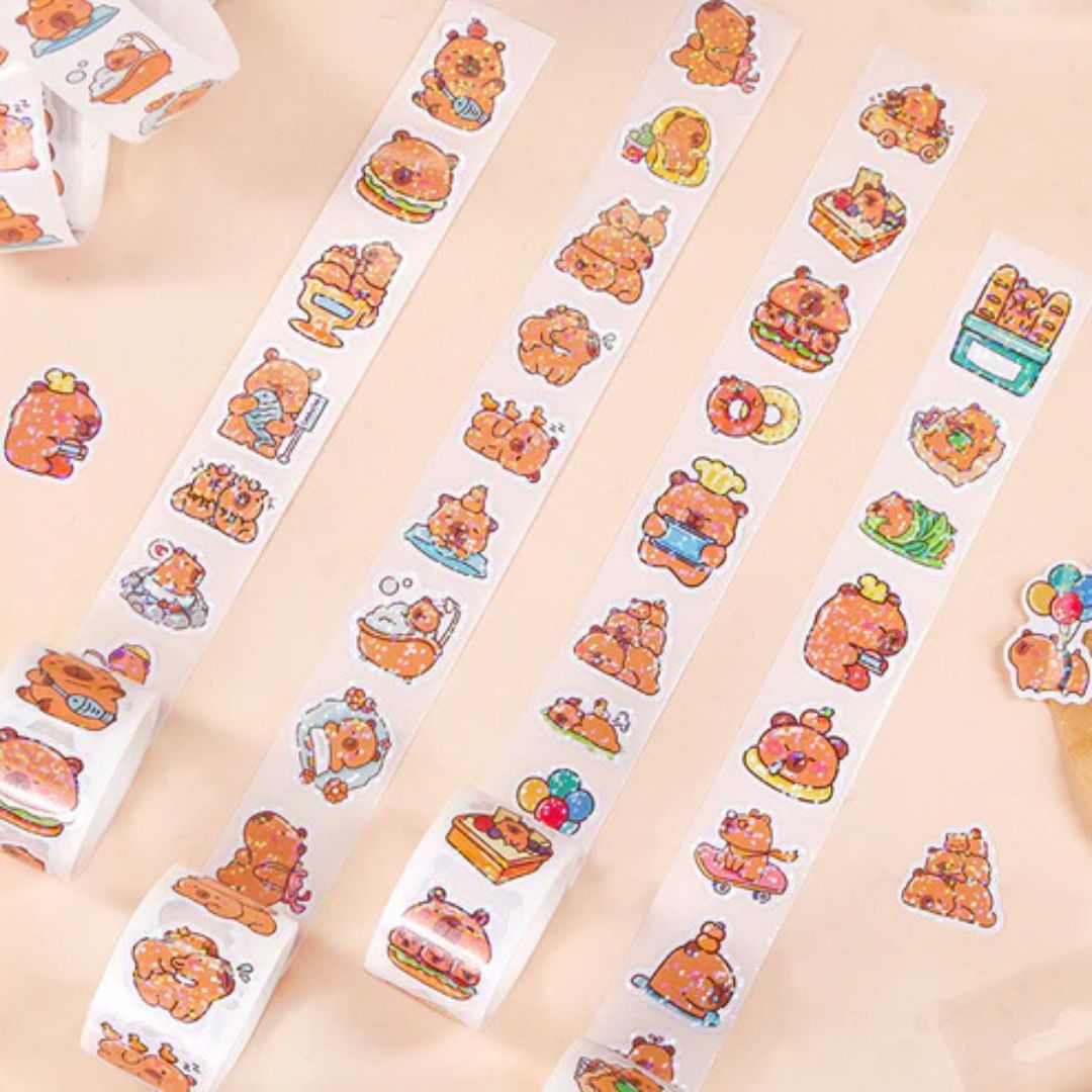 Cute Capybara Sticker roll l Pack of  1 contains 2 roll l 2.8 cmx2.9 cm