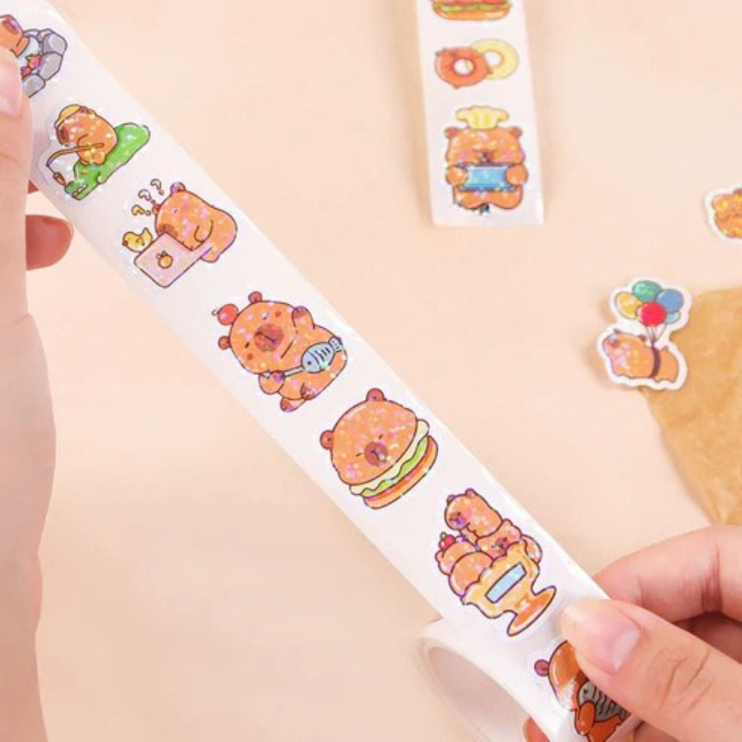 Cute Capybara Sticker roll l Pack of  1 contains 2 roll l 2.8 cmx2.9 cm