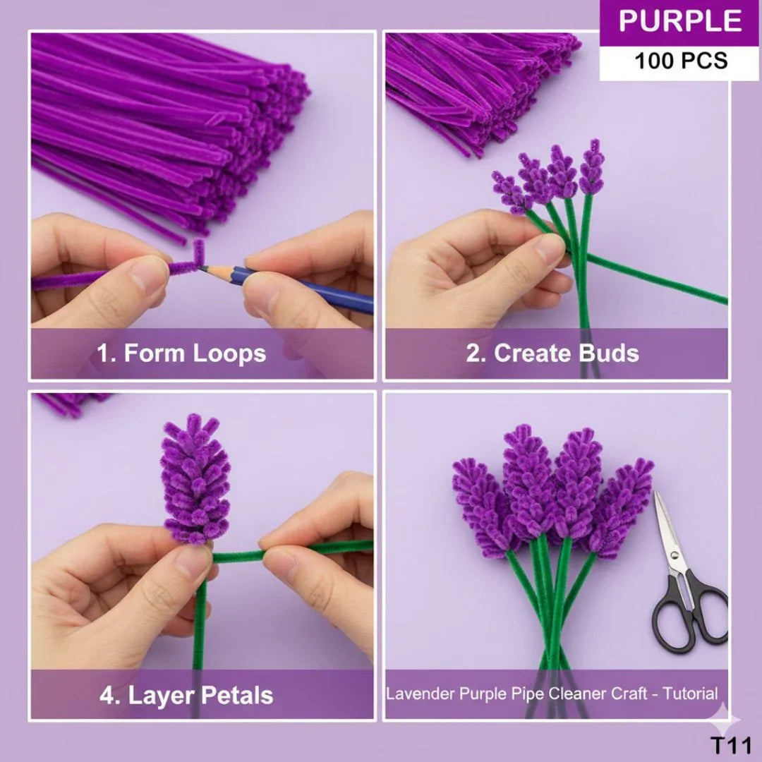 Pipe Cleaner Plain 100Pc Light Purple (T11)