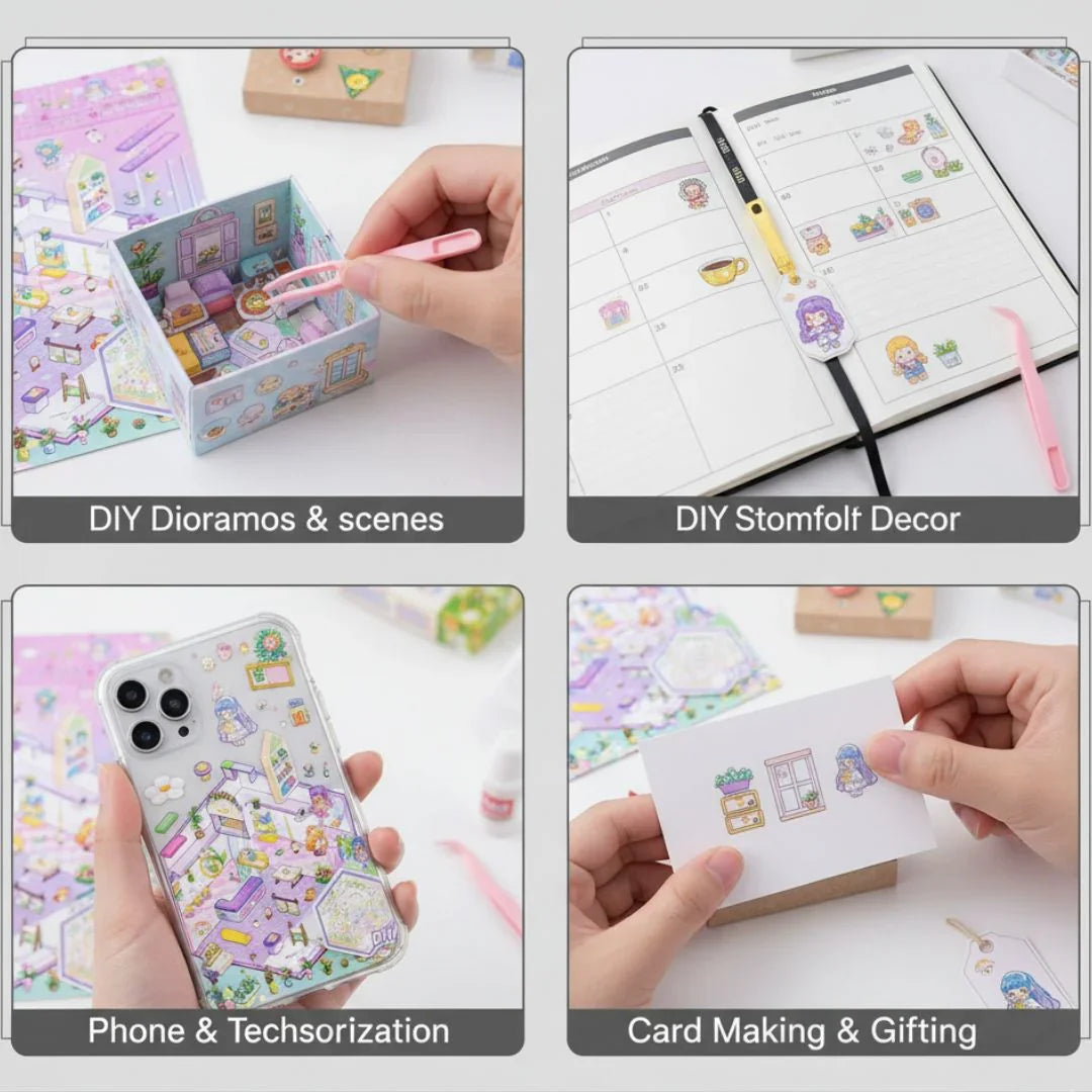 Cqaa Diy Mini World Landscape 3D Sticker With Twizer