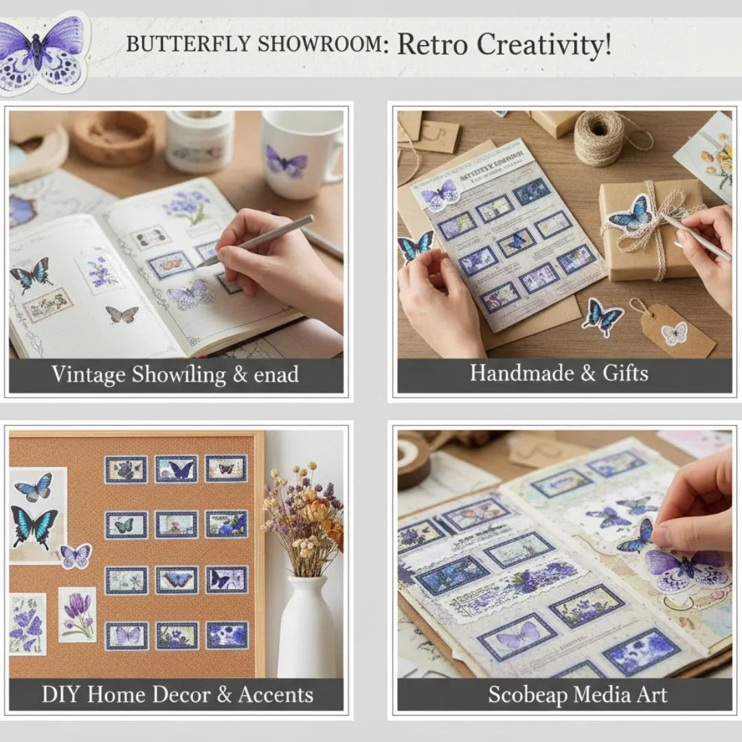Xcf7-8 Butterfly Showroom Retro Stamp Sticker 2 Sheet