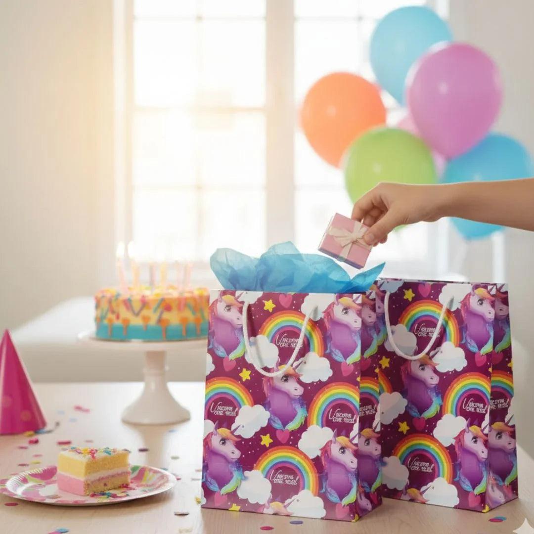 Magical Unicorn Paper Gift Bag | Rainbow & Stars Design  l Pack of 1