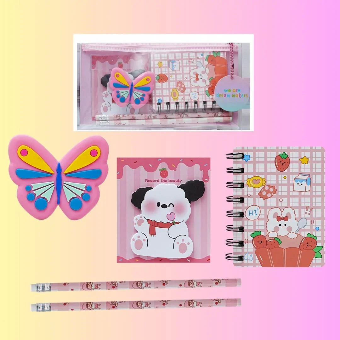 Cute kawaii Butterfly Stationary Set with pouch  | Pack of 1