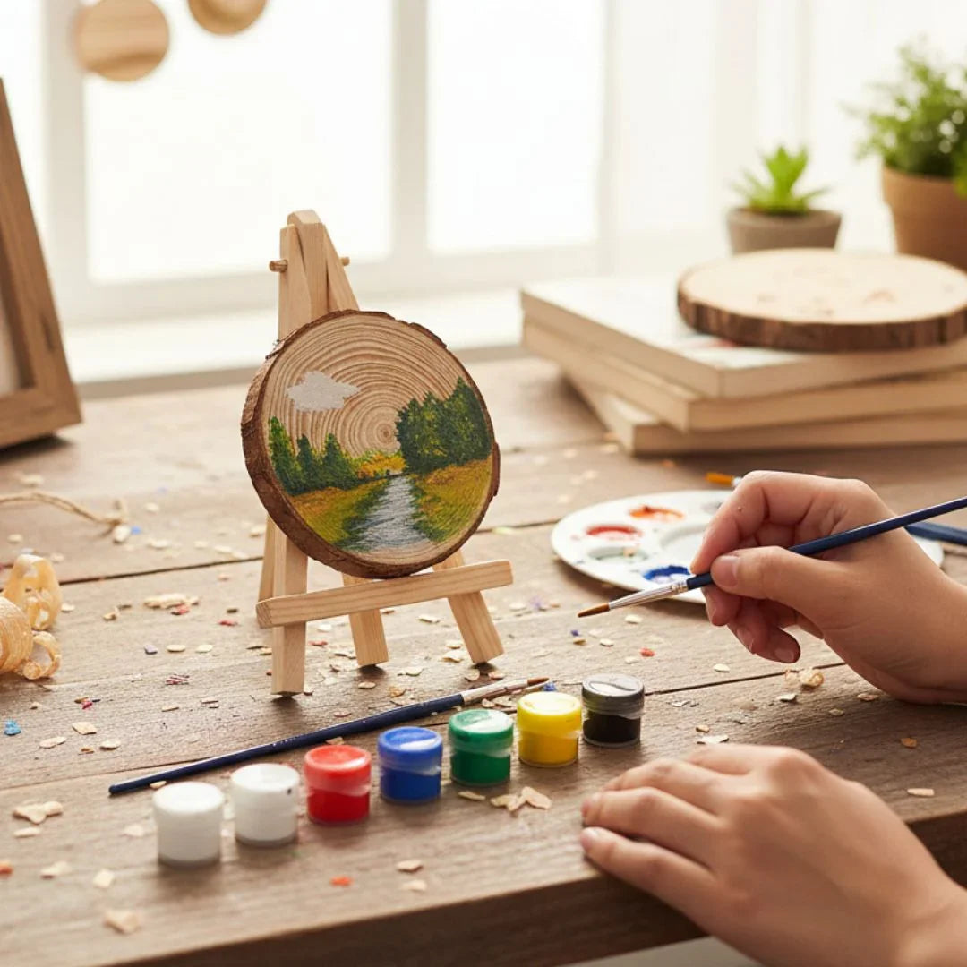 Wooden Painting Logs 4Inh With Easel Raw-3054