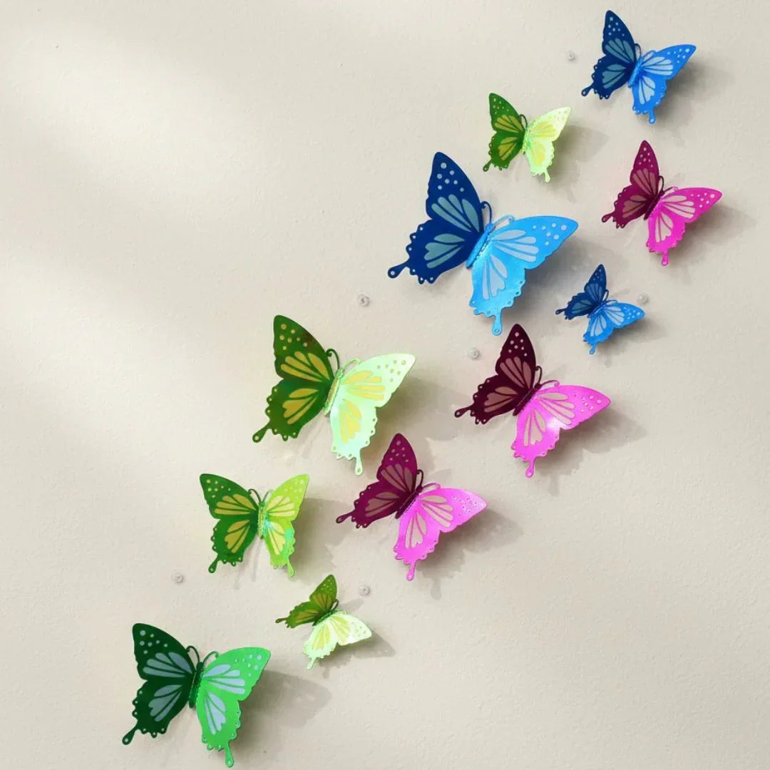 Cbs008 3D Butterfly Metallic Glitter Sticker 12Pc