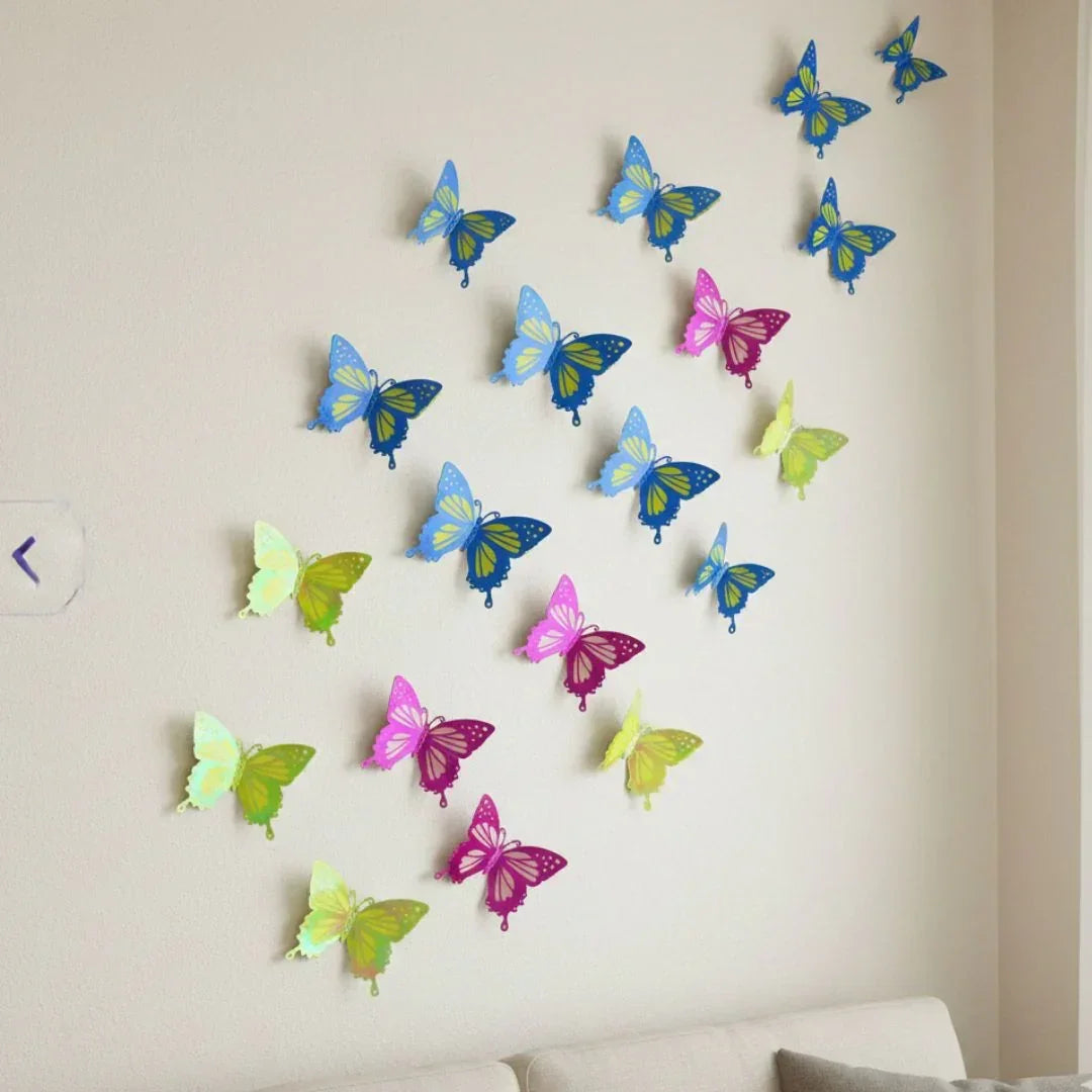 Cbs008 3D Butterfly Metallic Glitter Sticker 12Pc