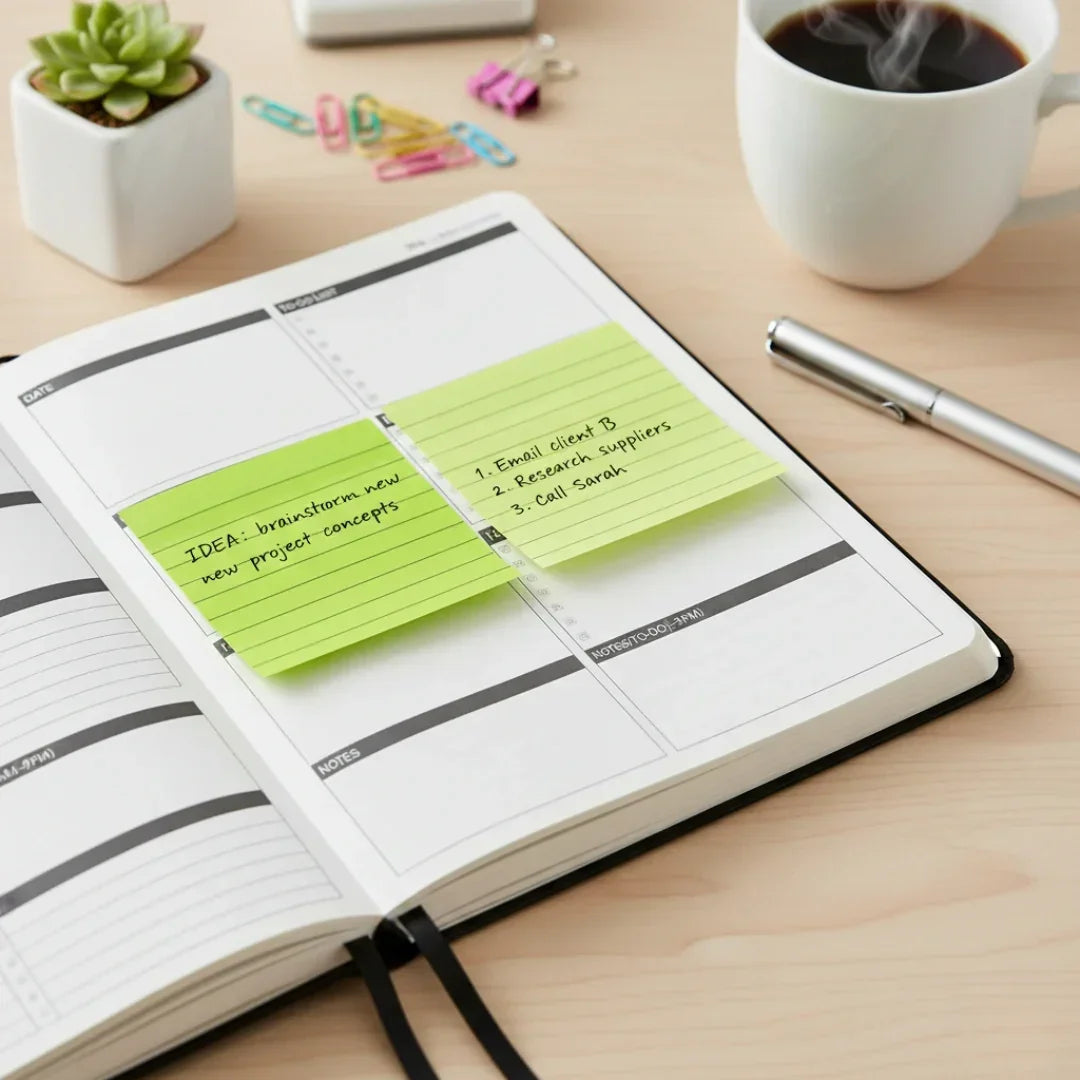 MG Traders Pack Sticky Notes Kst10 3X3 Sticky Note Plastic Fluorescent Yellow Rulled  (Contain 1 Unit)