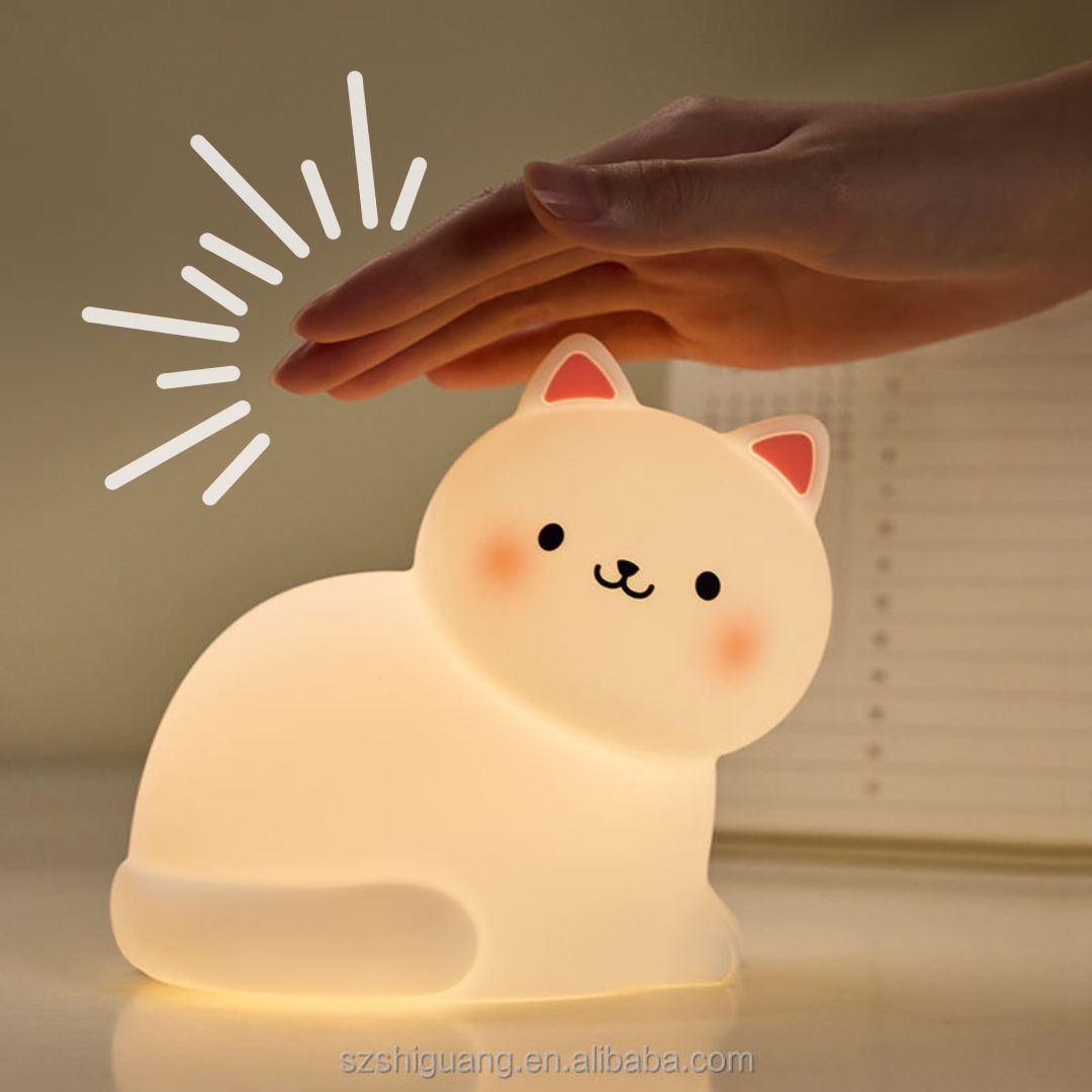 Cute Cat Night Lamp for Kids, Soft Silicone Nursery Night Lamp Rechargeable l Pack of 1