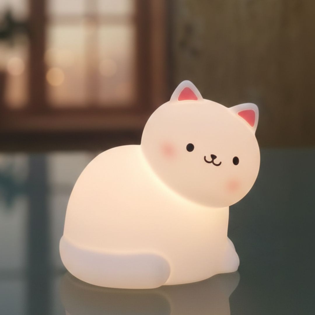 Cute Cat Night Lamp for Kids, Soft Silicone Nursery Night Lamp Rechargeable l Pack of 1