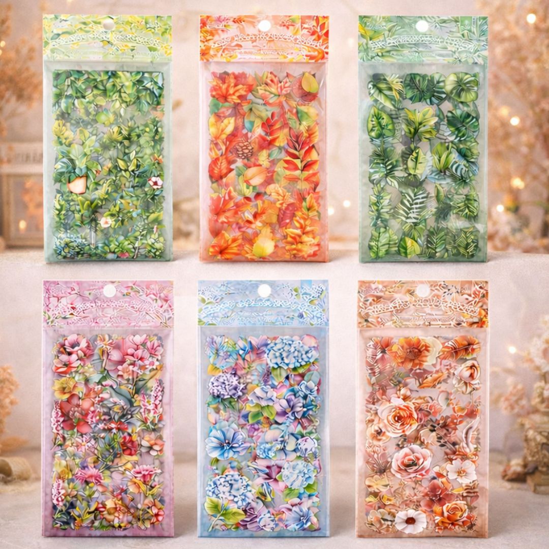 (  ) Aesthetic Floral & Foliage Sticker Collection | Pack of 1 contains 6 sheet