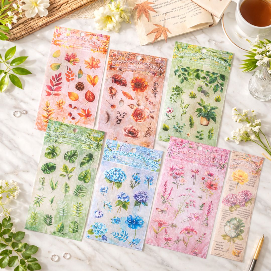 (  ) Aesthetic Floral & Foliage Sticker Collection | Pack of 1 contains 6 sheet
