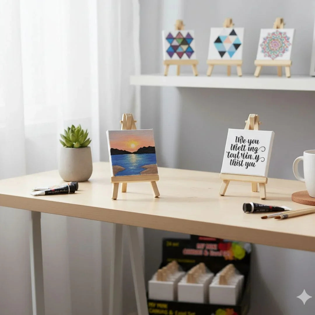 Wooden Easel With Canvas 10X10Cm Raw1137