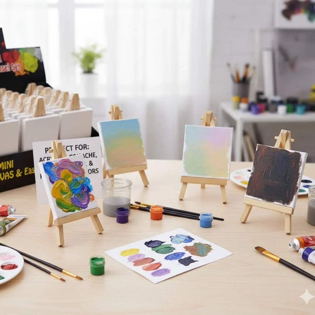 Wooden Easel With Canvas 10X10Cm Raw1137