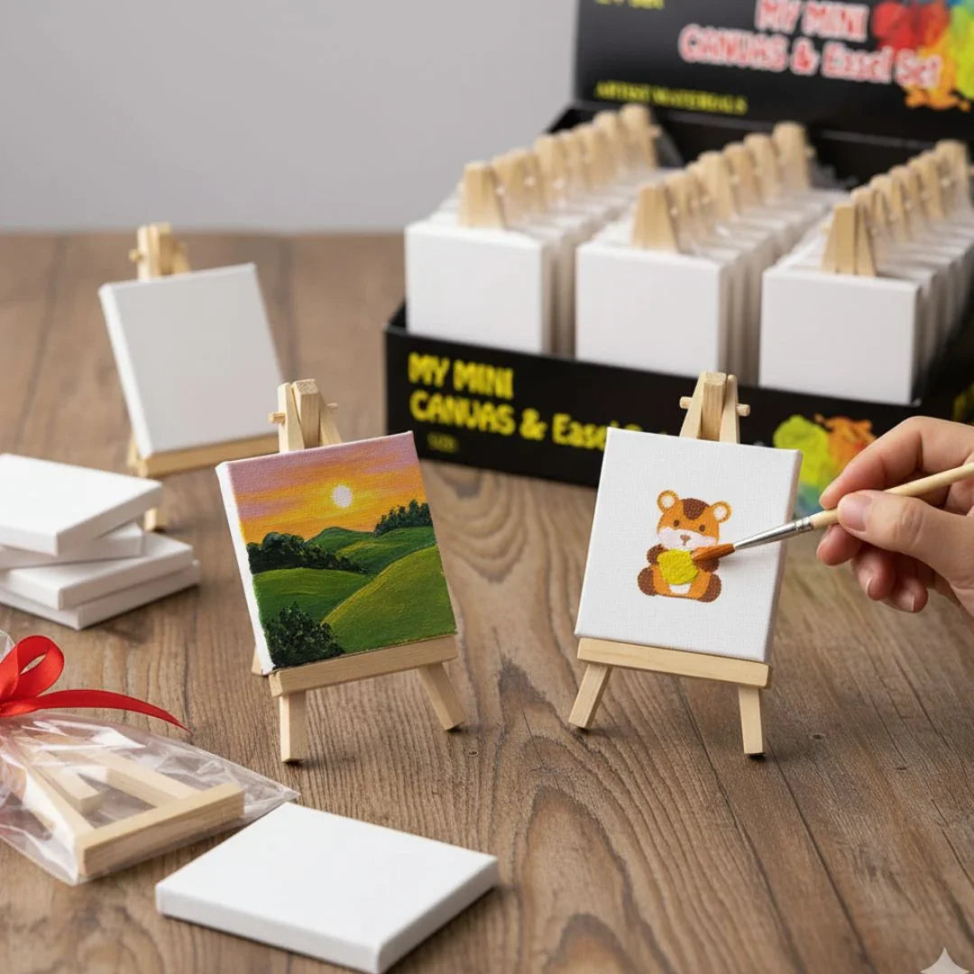 Wooden Easel With Canvas 10X10Cm Raw1137