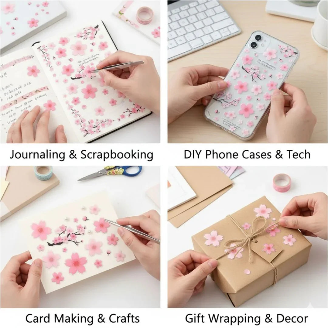 Cherry blossom 3d decorative sticker for journaling and scrapbooking  -Pack of 1 sheet