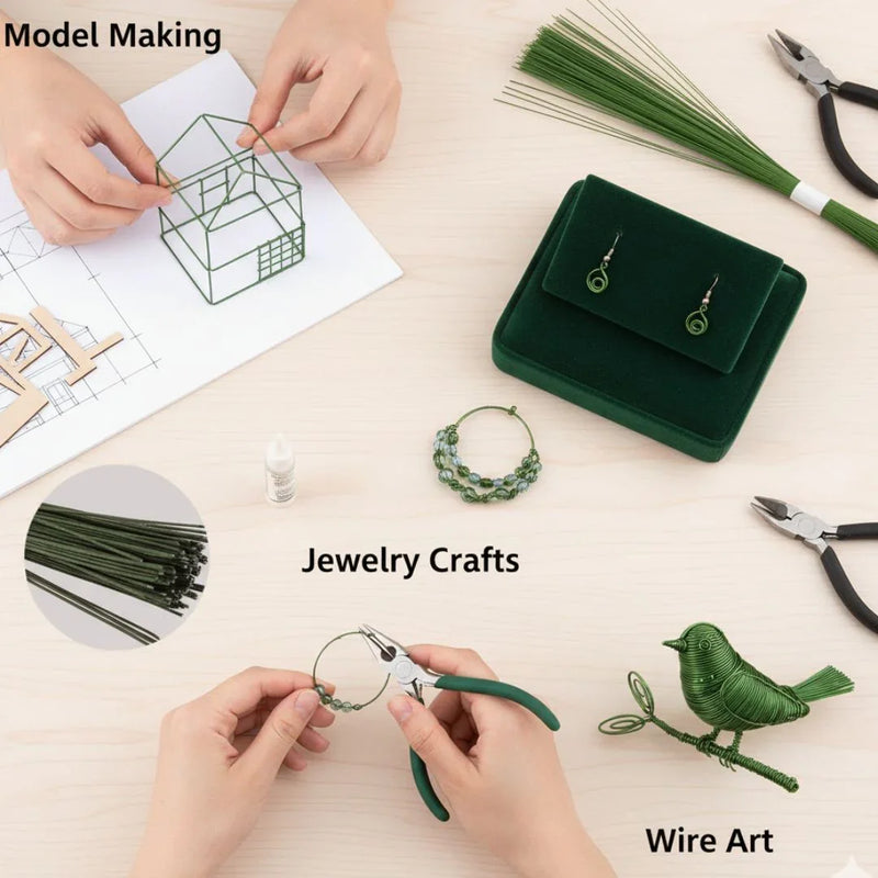 Dark Green Wire 12Inch | Used in combination with pipe cleaners| Pack of 1 Contains 100 wires