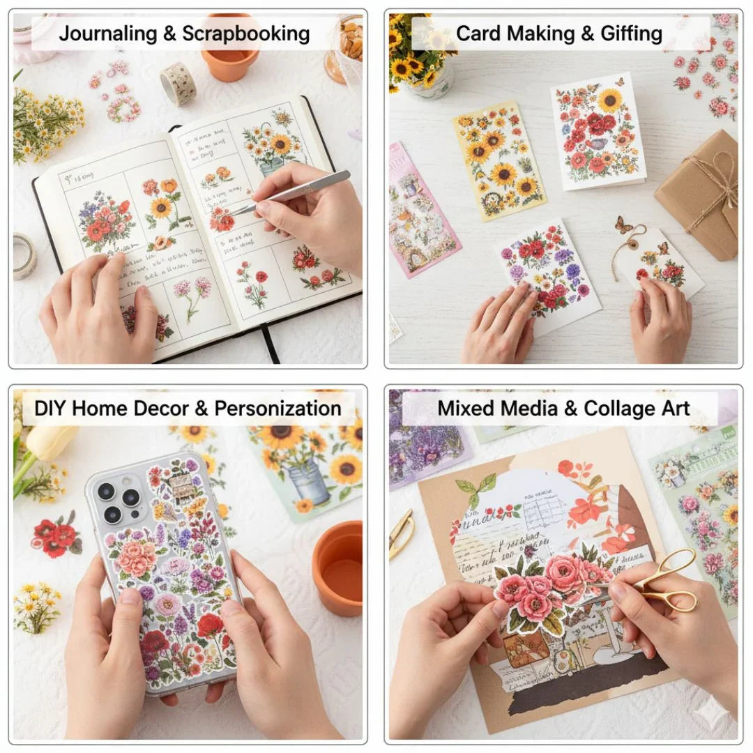 Premium Floral Journaling Stickers l Pack of 6 Sheets l Elegant Floral Stickers for Scrapbooking & Planners