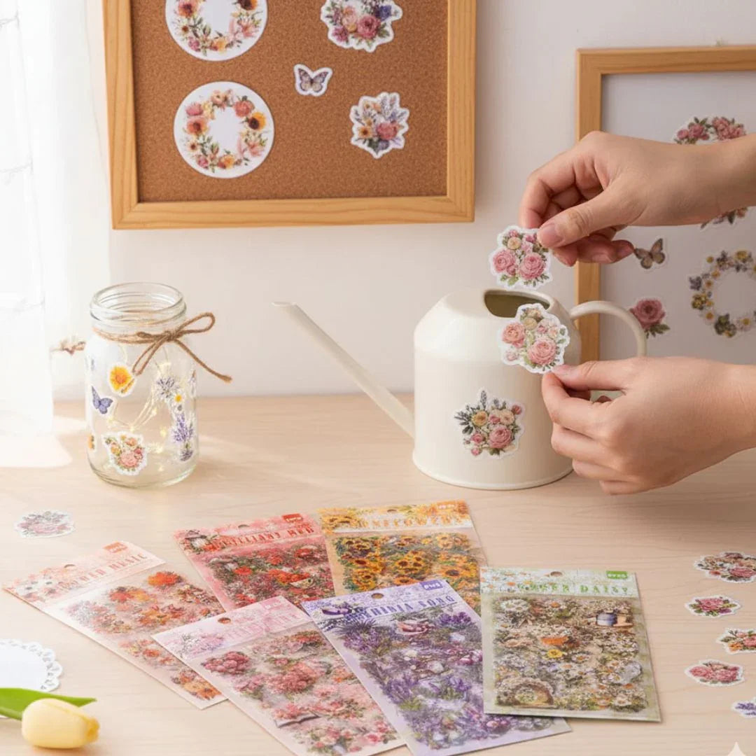 Premium Floral Journaling Stickers l Pack of 6 Sheets l Elegant Floral Stickers for Scrapbooking & Planners