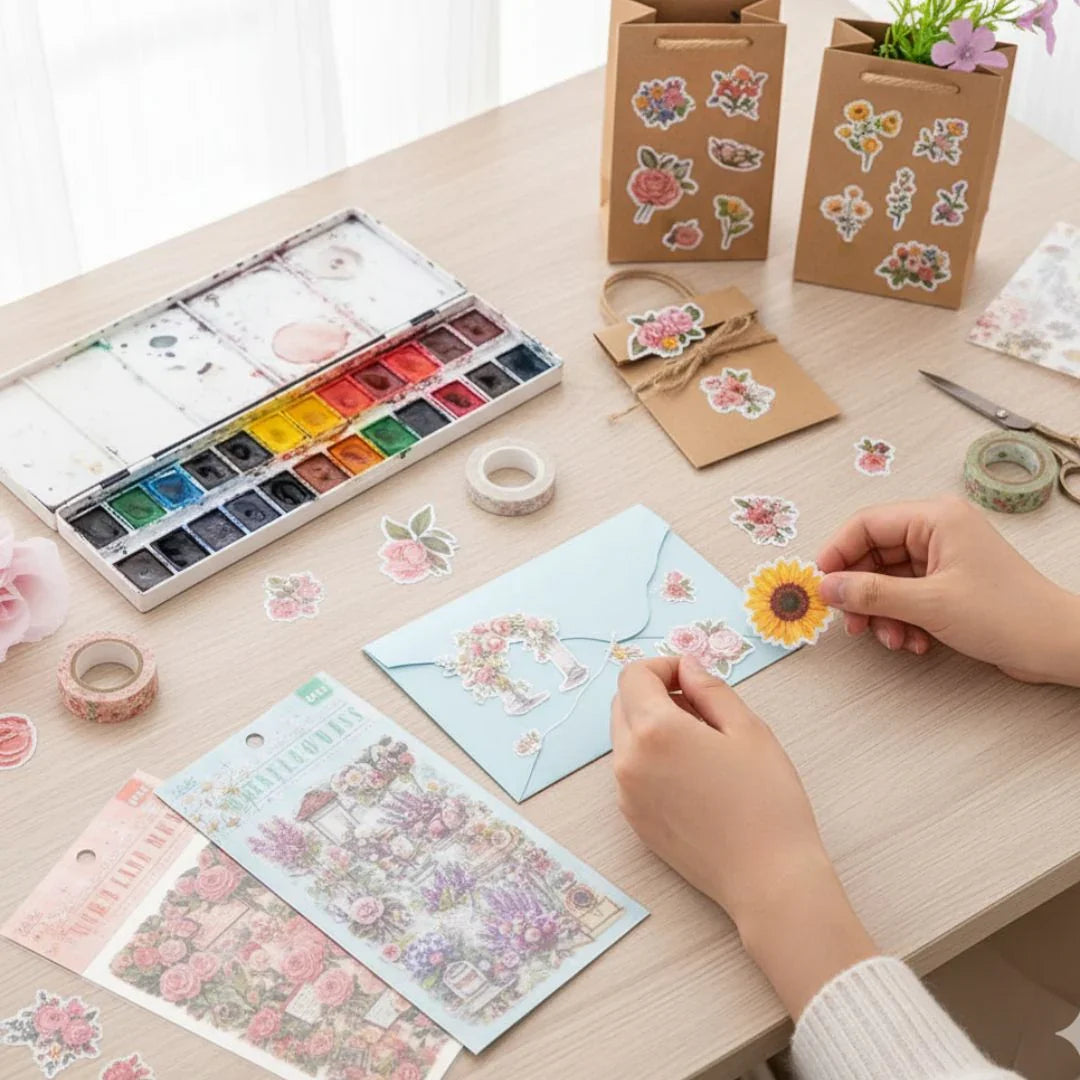 Premium Floral Journaling Stickers l Pack of 6 Sheets l Elegant Floral Stickers for Scrapbooking & Planners