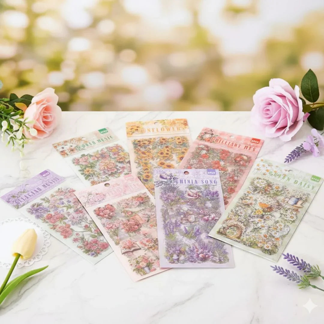 Premium Floral Journaling Stickers l Pack of 6 Sheets l Elegant Floral Stickers for Scrapbooking & Planners