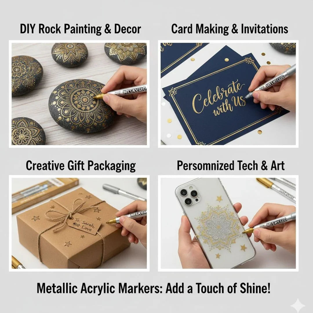 (  )Silver Acrylic Marker – Metallic Paint Pen for Resin Art, DIY & All-Surface Detailing