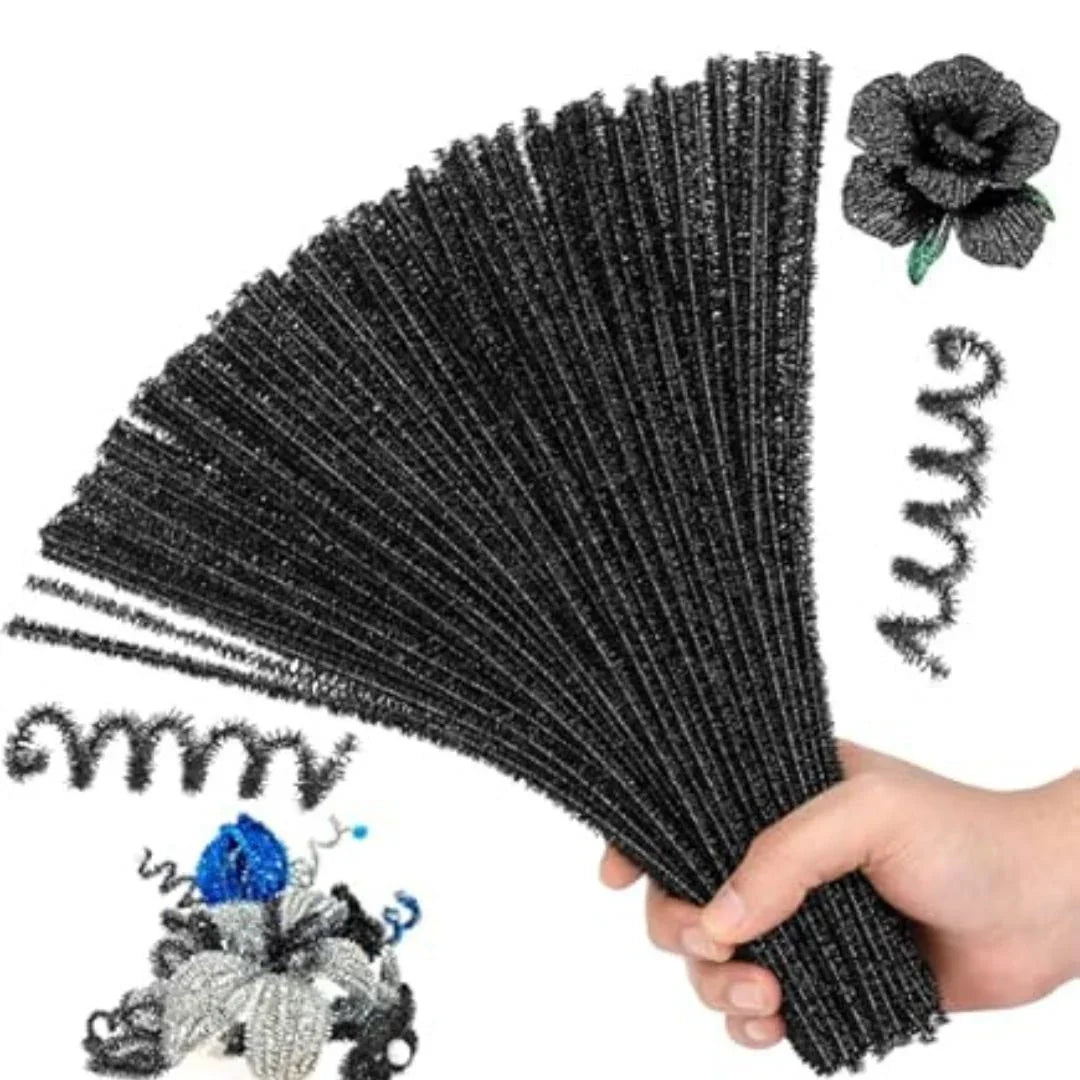 Pipe Cleaner Glitter 100Pc Black (T46)