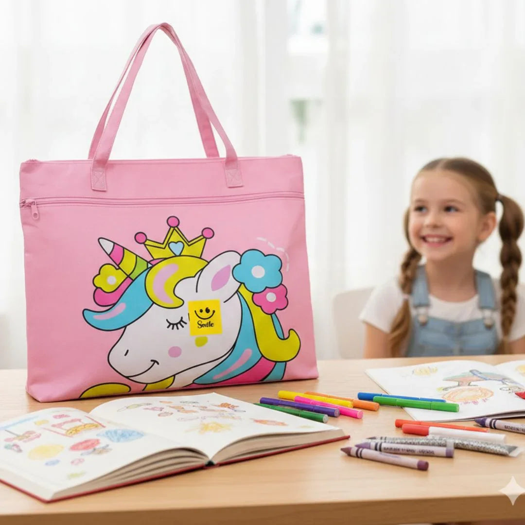 Unicorn Design Art Folder | Large Kids Carry Bag with Zip l Pack of 1
