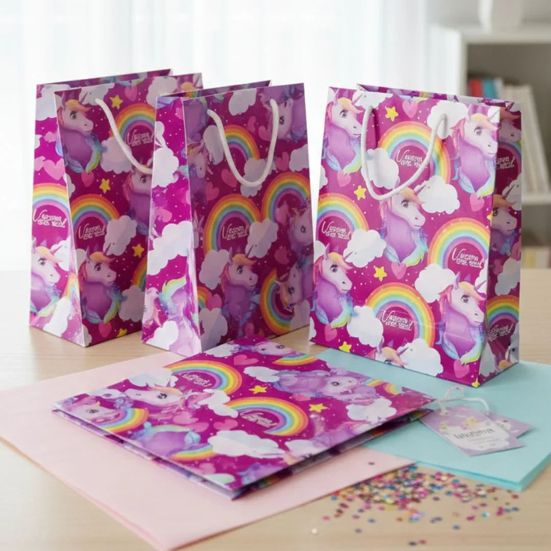 Magical Unicorn Paper Gift Bag | Rainbow & Stars Design  l Pack of 1