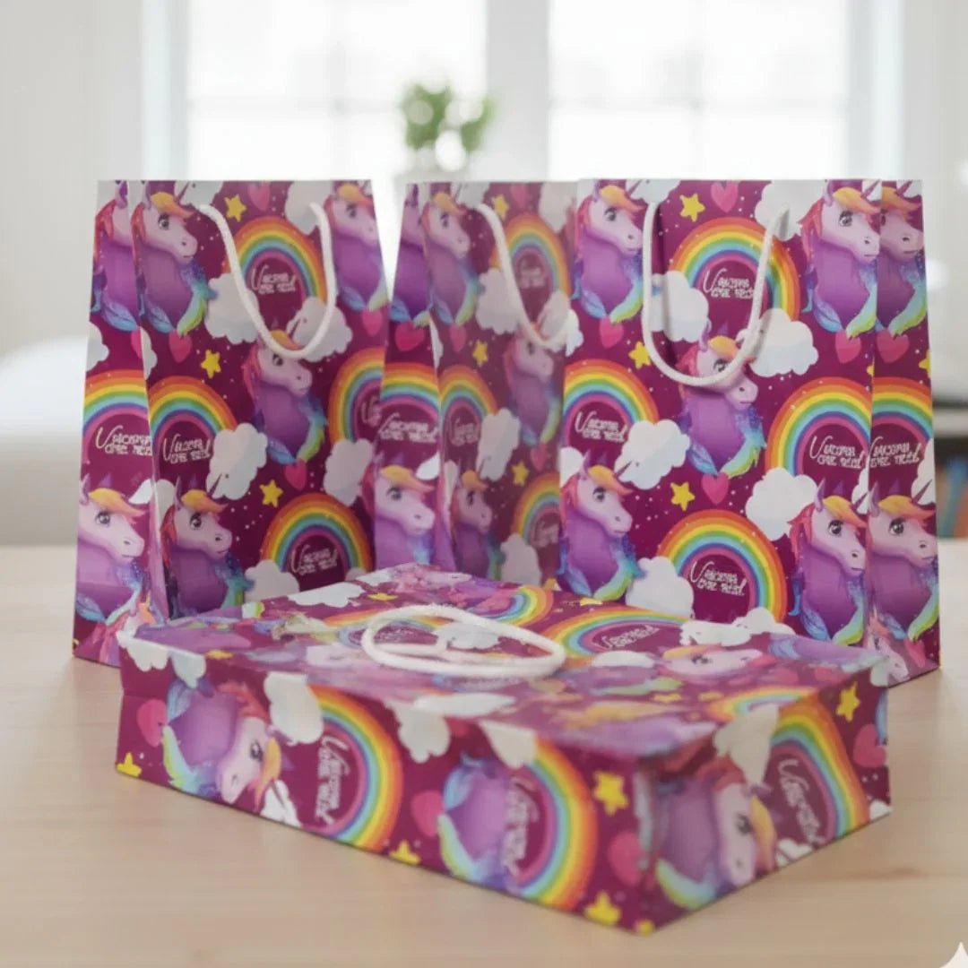 Magical Unicorn Paper Gift Bag | Rainbow & Stars Design  l Pack of 1
