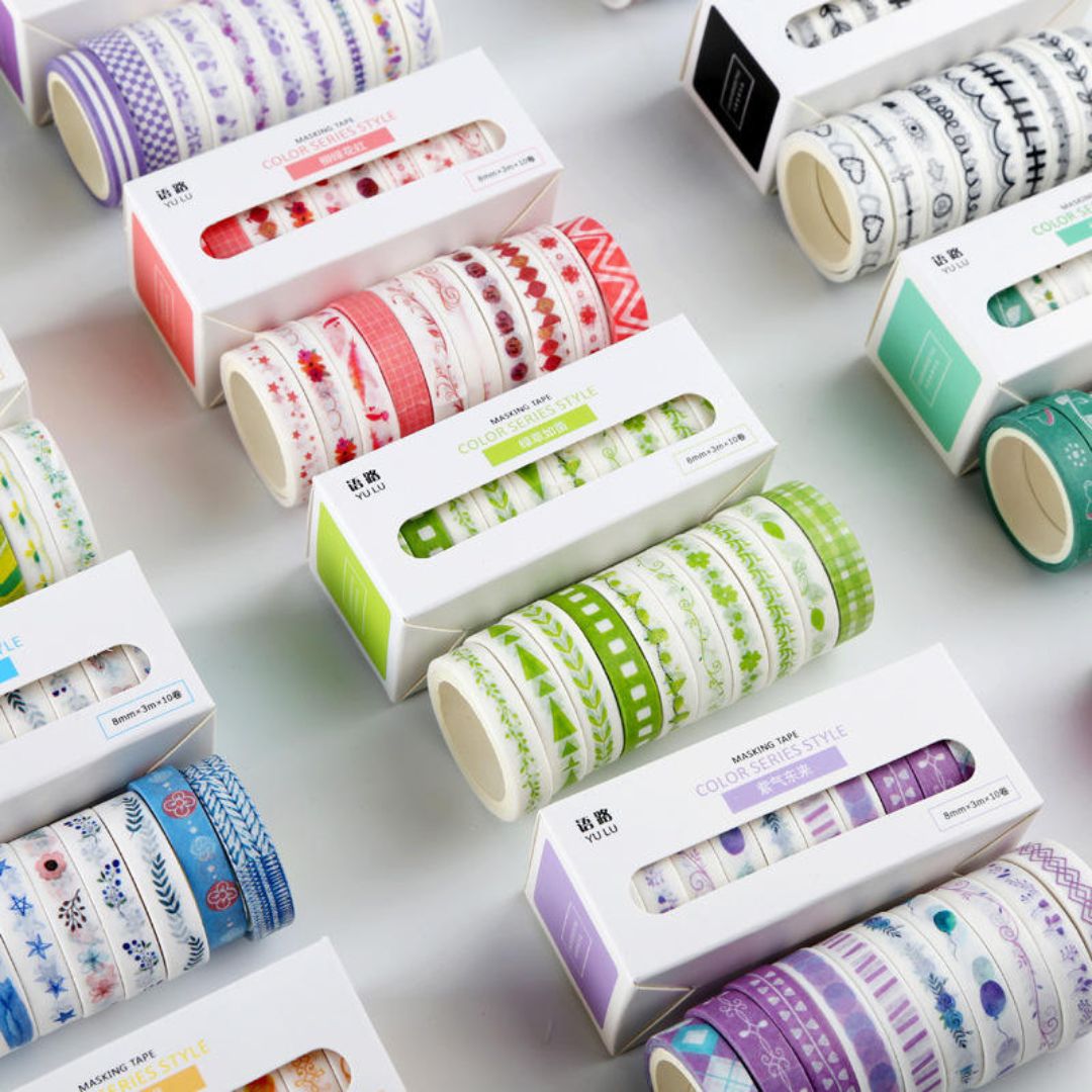 Premium Border washi Tape Color Series Style l Pack  of 10 tapes