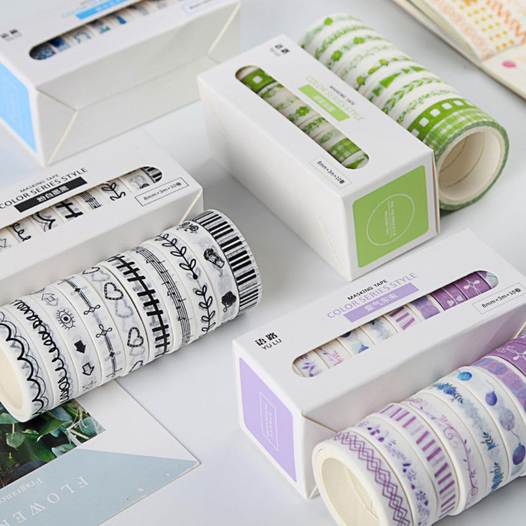 Premium Border washi Tape Color Series Style l Pack  of 10 tapes