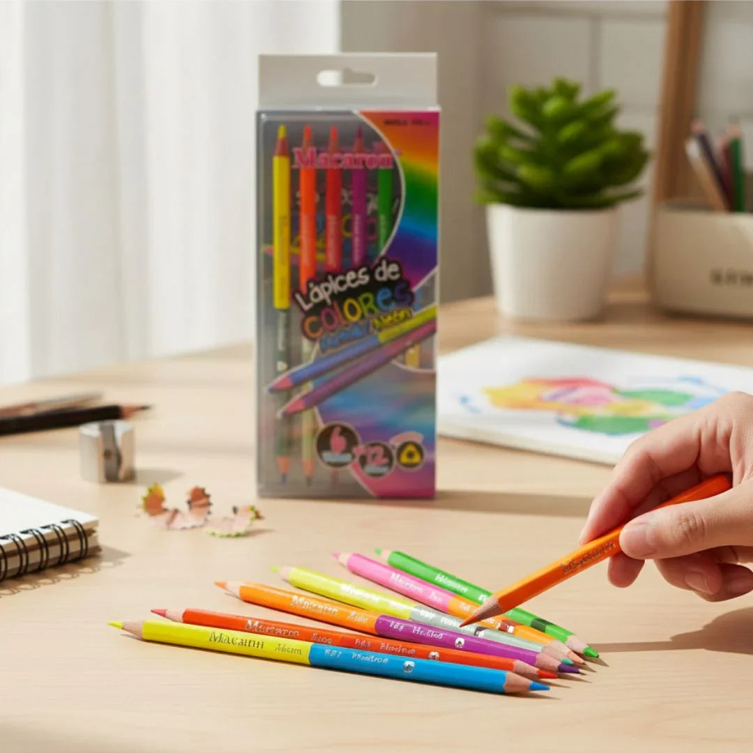 19902 Macaron 6Pc 2 Side Metalic Neon Pencil 12 Colors