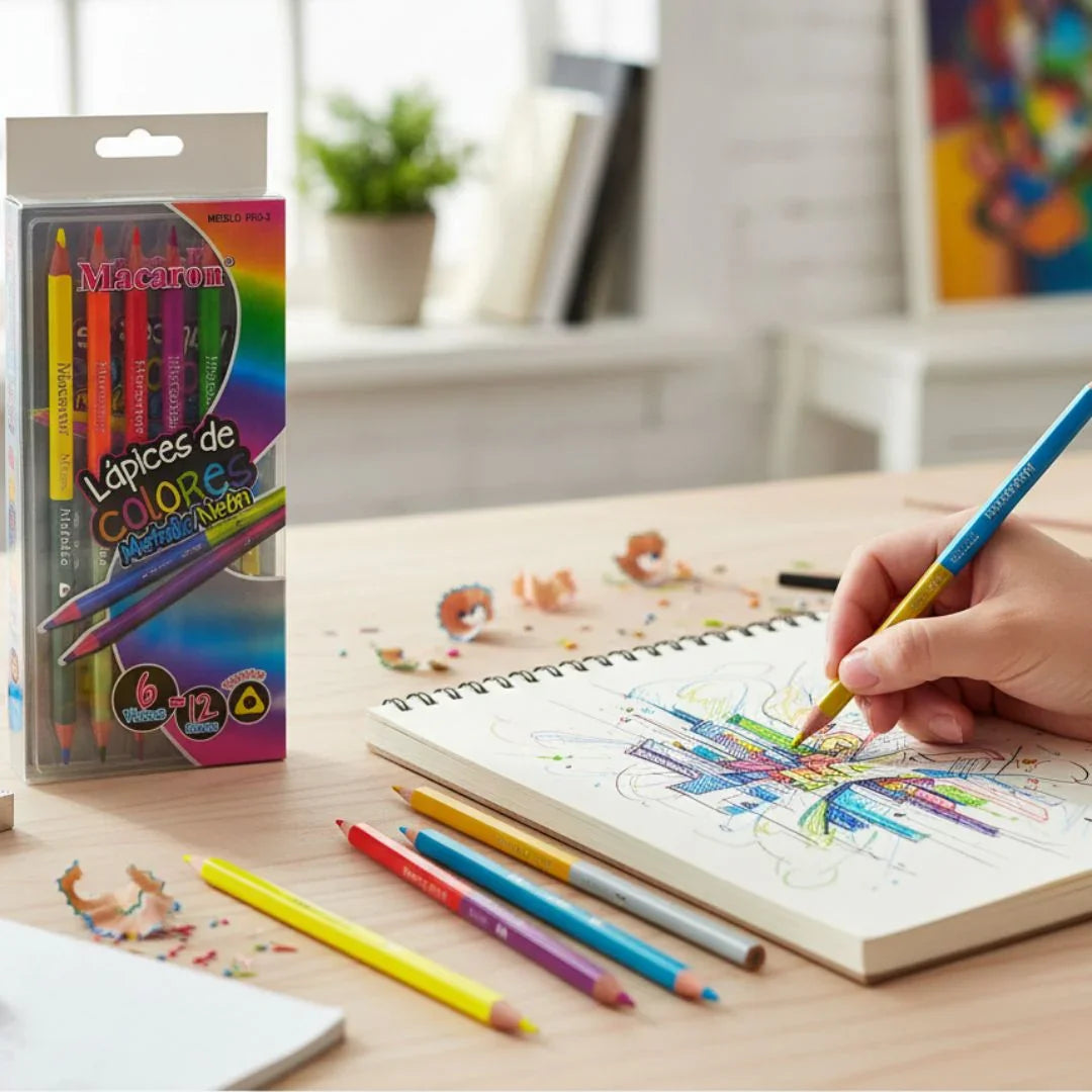 19902 Macaron 6Pc 2 Side Metalic Neon Pencil 12 Colors