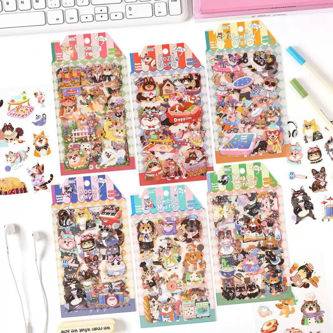 Cute Kawaii Cartoon Animal Stickers | Pack of 1 contains 4 sheets