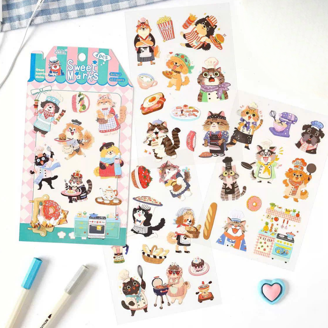 Cute Kawaii Cartoon Animal Stickers | Pack of 1 contains 4 sheets