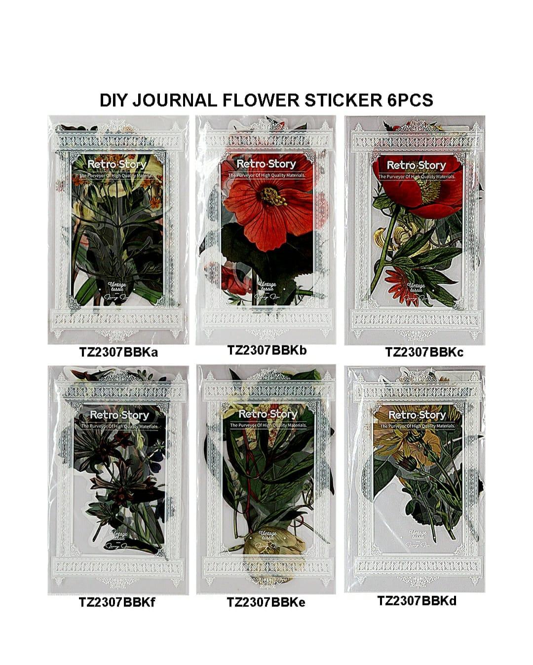 Diy Journal Flower Sticker 6Pcs 233 Tz2307Bbk