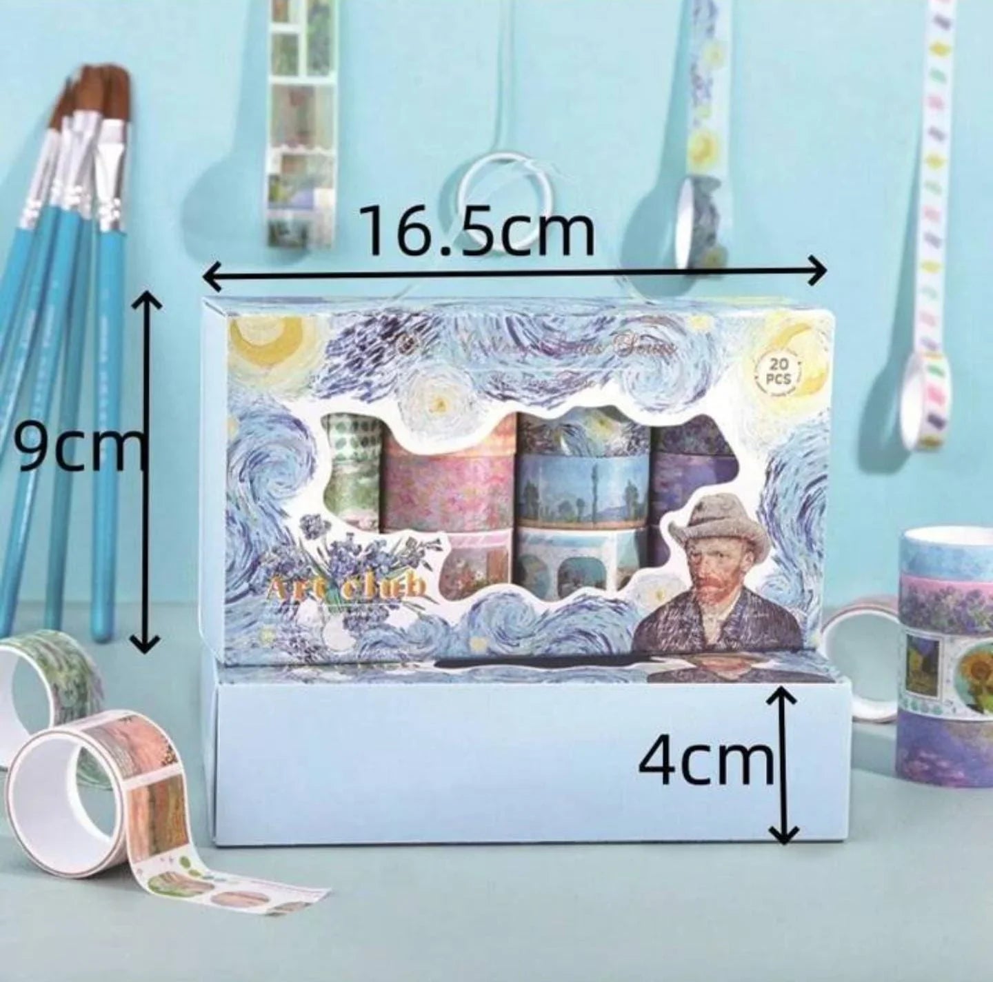 Premium Van Gogh Edition Washi Tape | Pack of 20 Rolls | Decorative Masking Tapes