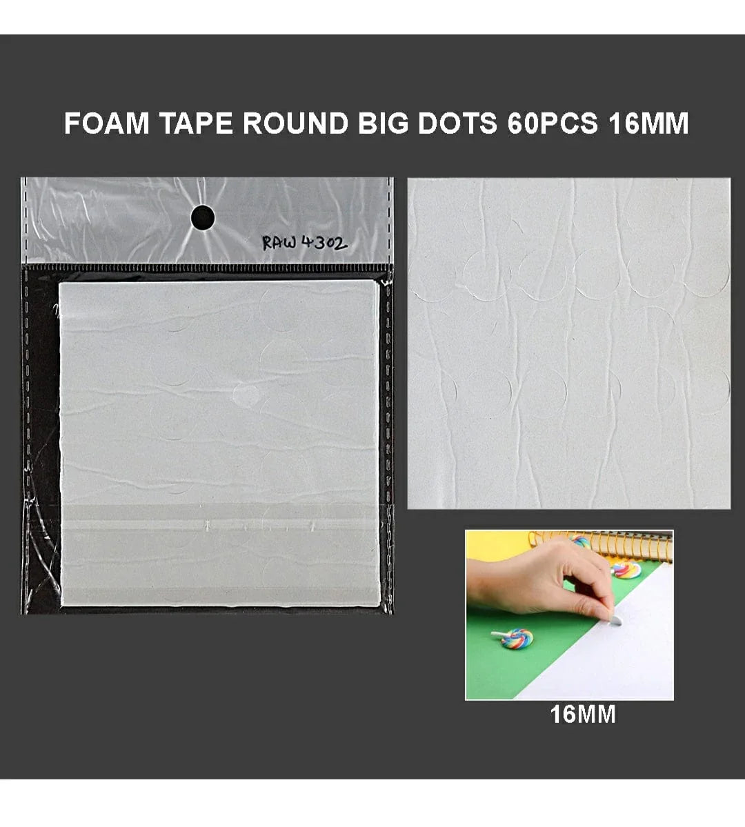 Foam Tape Round Big Dots 16Mm 60Pcs Raw4302