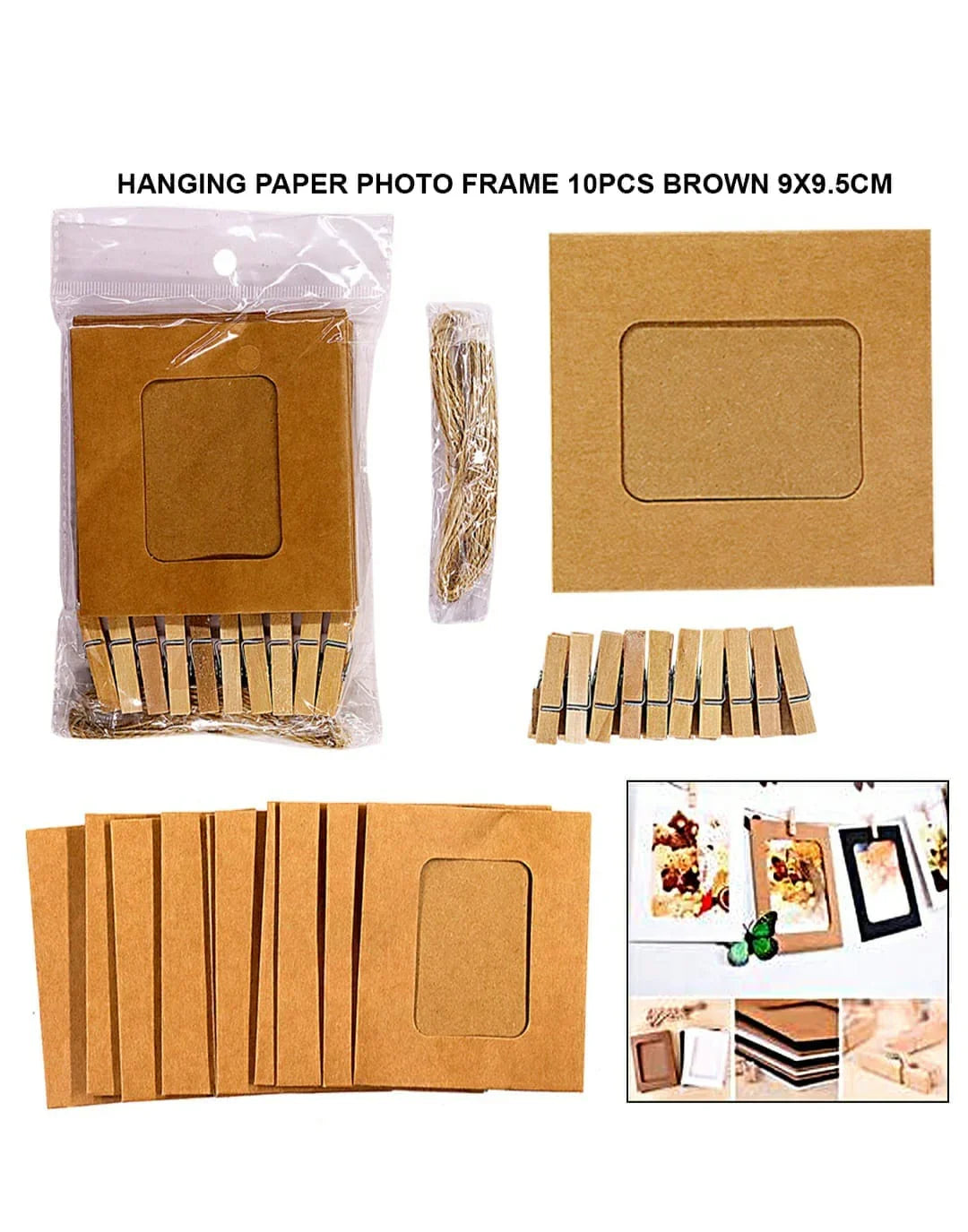 Hanging Paper Photo Frame 10Pcs Brown 9X9.5Cm Raw4029