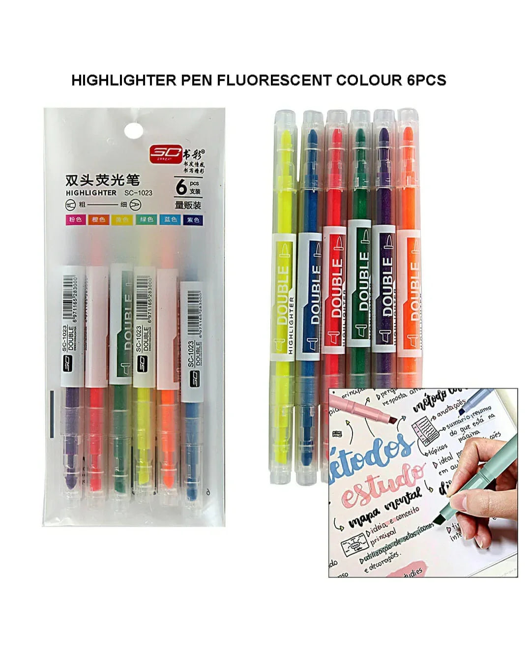 Highlighter Pen Fluorescent Colour 6Pcs Sc1023